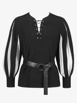 White Vintage Top Retro Long Sleeves Polyester Polyester Fiber Top Retro Costumes For Man Burgundy