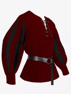 White Vintage Top Retro Long Sleeves Polyester Polyester Fiber Top Retro Costumes For Man Burgundy