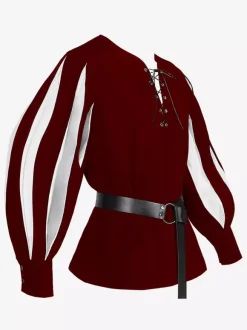 White Vintage Top Retro Long Sleeves Polyester Polyester Fiber Top Retro Costumes For Man Burgundy