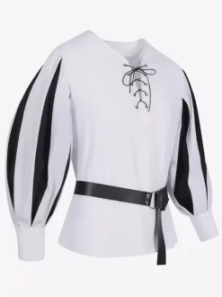 White Vintage Top Retro Long Sleeves Polyester Polyester Fiber Top Retro Costumes For Man Burgundy