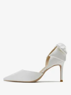 White Wedding Shoes Pointed Toe Bow Detail High Heel Pumps