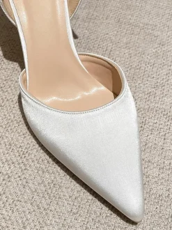 White Wedding Shoes Pointed Toe Bow Detail High Heel Pumps