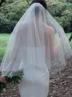 White Wedding Veils Two-Tier Classic Bridal Veils Accessories Not Included