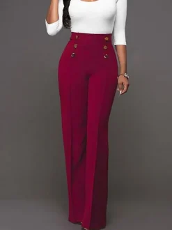 White Women Pants High Waisted Straight Leg Long Pants