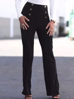 White Women Pants High Waisted Straight Leg Long Pants