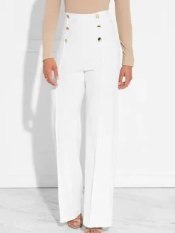 White Women Pants High Waisted Straight Leg Long Pants