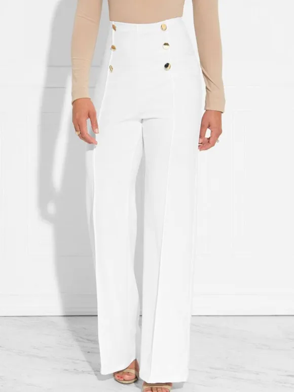 White Women Pants High Waisted Straight Leg Long Pants