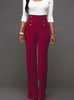 White Women Pants High Waisted Straight Leg Long Pants
