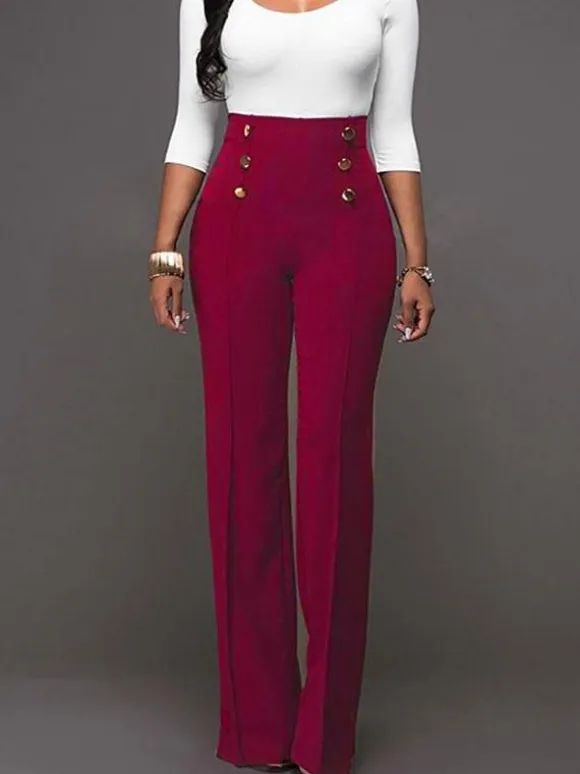 White Women Pants High Waisted Straight Leg Long Pants