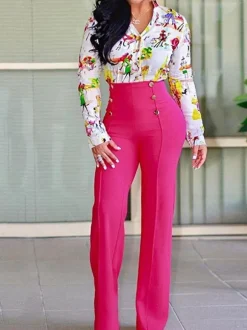 White Women Pants High Waisted Straight Leg Long Pants