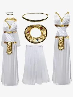 White Women Sexy Backless Headwear Dress Polyester Set Holidays Costumes