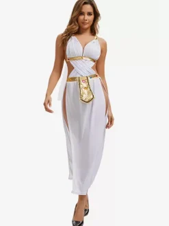 White Women Sexy Backless Headwear Dress Polyester Set Holidays Costumes