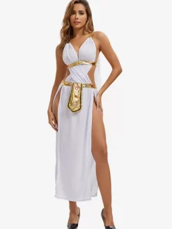 White Women Sexy Backless Headwear Dress Polyester Set Holidays Costumes