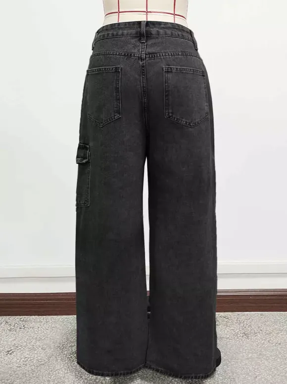 Wide Leg Cargo Jeans For Women - Y2K Retro Bow Tie Strappy Loose Washed Denim Pants - Spring Music Festival Streetwear 2026