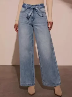 Wide Leg Jeans With Bow Belt In Blue For Autumn 2026