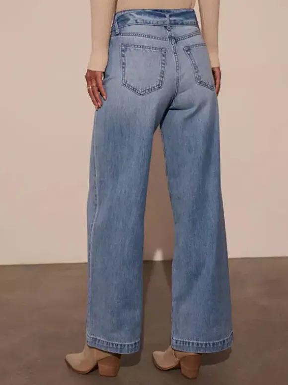Wide Leg Jeans With Bow Belt In Blue For Autumn 2026