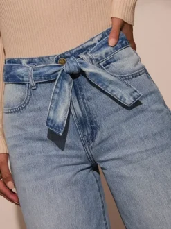Wide Leg Jeans With Bow Belt In Blue For Autumn 2026