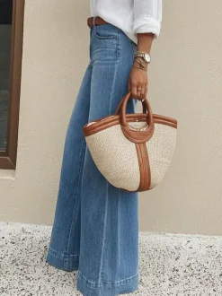 Wide Leg Palazzo Jeans For Women - Light Blue Retro High Waisted Minimalist Flare Denim - Summer Vacation Outfits 2026