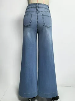Wide Leg Palazzo Jeans For Women - Light Blue Retro High Waisted Minimalist Flare Denim - Summer Vacation Outfits 2026