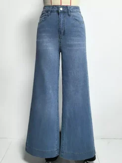 Wide Leg Palazzo Jeans For Women - Light Blue Retro High Waisted Minimalist Flare Denim - Summer Vacation Outfits 2026