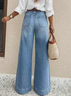Wide Leg Palazzo Jeans For Women - Light Blue Retro High Waisted Minimalist Flare Denim - Summer Vacation Outfits 2026