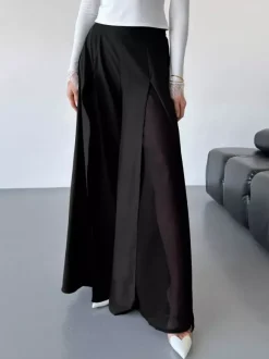 Wide Leg Pants Double Layer Split Mesh Flowy High Waist Women Palazzo Wide Leg Pants