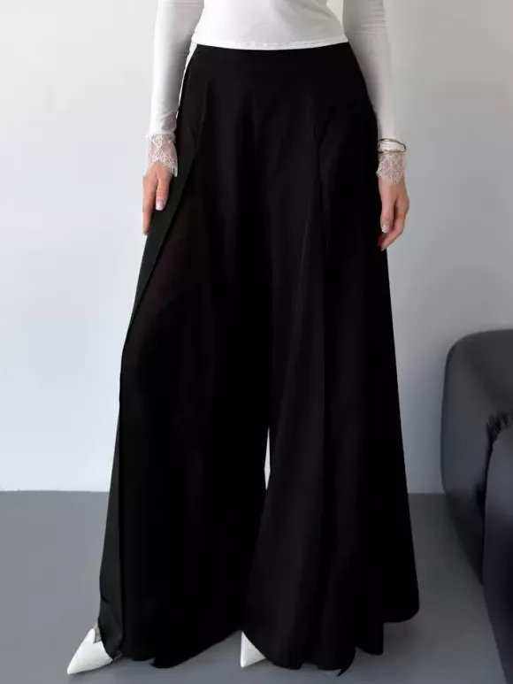 Wide Leg Pants Double Layer Split Mesh Flowy High Waist Women Palazzo Wide Leg Pants