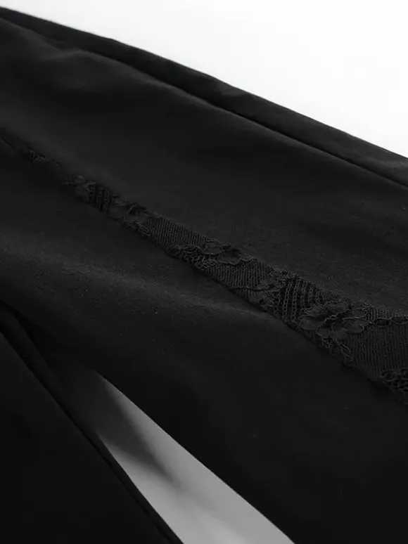 Wide Leg Pants Lace Cutout Side Slit High Waist Flare Women Pants Wide Leg Pants