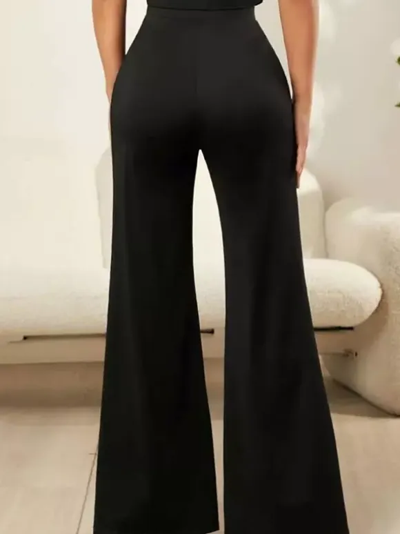 Wide Leg Pants Lace Cutout Side Slit High Waist Flare Women Pants Wide Leg Pants
