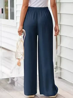 Wide Leg Trousers For Women - Casual Flowy Drawstring Elastic Waist Pants - Summer Beach Vacation 2026