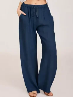 Wide Leg Trousers For Women - Casual Flowy Drawstring Elastic Waist Pants - Summer Beach Vacation 2026