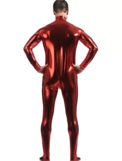 Wine Red Adults Bodysuit Shiny Metallic Catsuit for Men