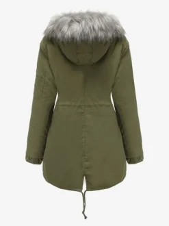 Winter Coats Pink Medium Drawstring Hooded Front Button Long Sleeves Two-Tone Casual Winter Coat Outerwear