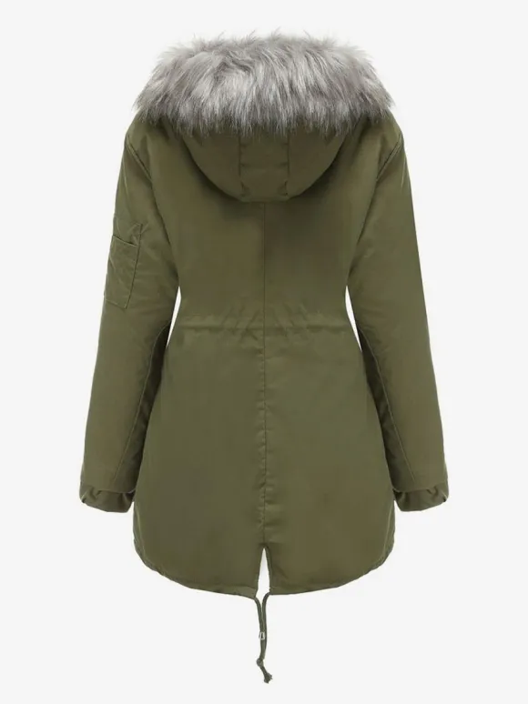Winter Coats Pink Medium Drawstring Hooded Front Button Long Sleeves Two-Tone Casual Winter Coat Outerwear