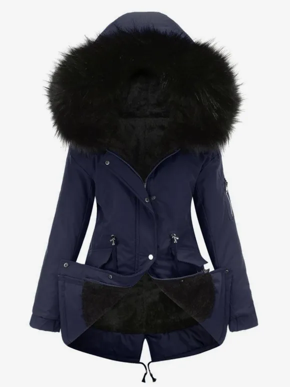 Winter Coats Pink Medium Drawstring Hooded Front Button Long Sleeves Two-Tone Casual Winter Coat Outerwear