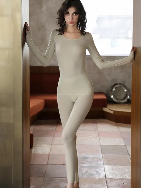 Winter Warm Underwear Round Neck Thermal Base Layer For Women