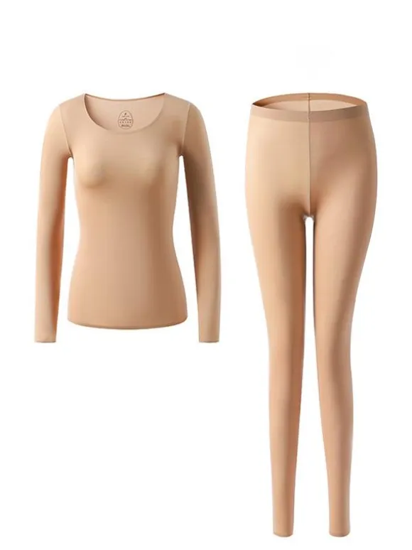 Winter Warm Underwear Round Neck Thermal Base Layer For Women