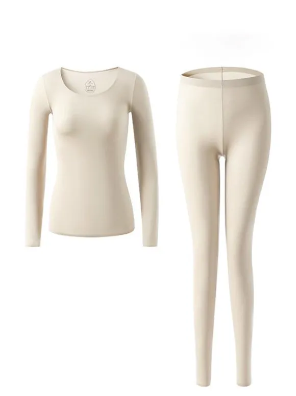 Winter Warm Underwear Round Neck Thermal Base Layer For Women