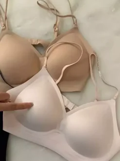 Wireless Seamless Bra With Rhinestone Straps Comfort Push-Up Bralette