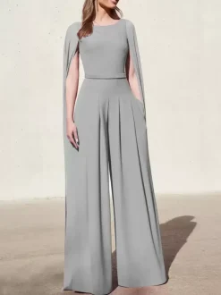 With Cocktail Dress Beautiful Jumpsuit Floor-Length V-Neck Polyester