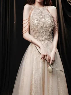 With Cocktail Dress Beautiful Floor-Length Princess Silhouette Halter Flowers