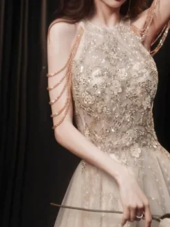 With Cocktail Dress Beautiful Floor-Length Princess Silhouette Halter Flowers