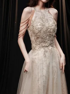 With Cocktail Dress Beautiful Floor-Length Princess Silhouette Halter Flowers