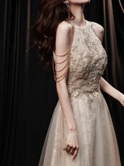 With Cocktail Dress Beautiful Floor-Length Princess Silhouette Halter Flowers