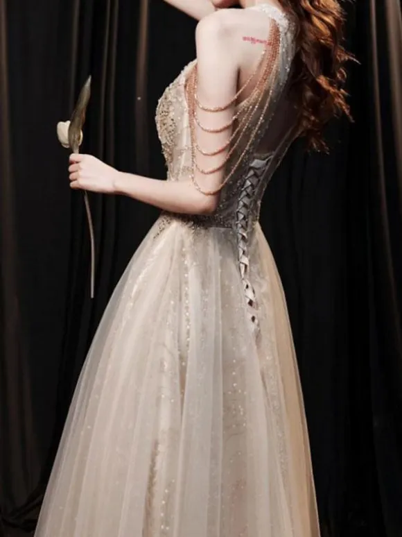 With Cocktail Dress Beautiful Floor-Length Princess Silhouette Halter Flowers