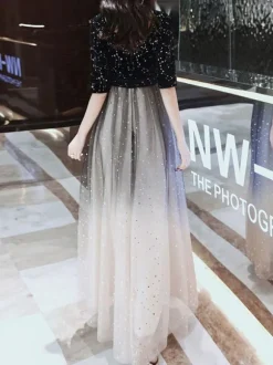With Cocktail Dress Elegant A-Line Floor-Length V-Neck