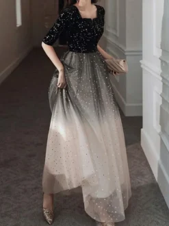 With Cocktail Dress Elegant A-Line Floor-Length V-Neck