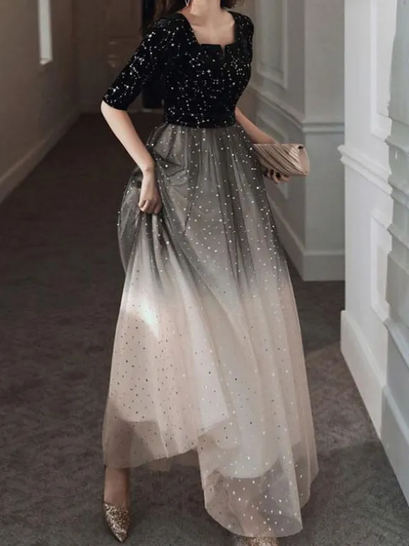 With Cocktail Dress Elegant A-Line Floor-Length V-Neck
