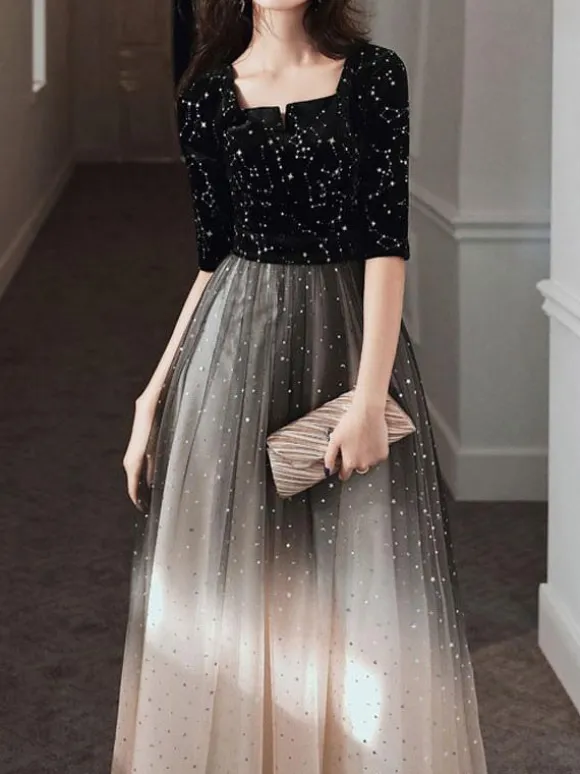 With Cocktail Dress Elegant A-Line Floor-Length V-Neck