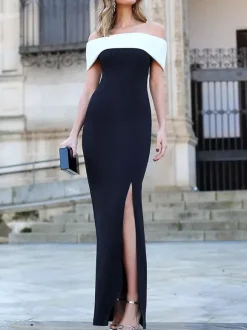 With Cocktail Dress Fashion Floor-Length Mermaid Off-The-Shoulder Stretch Crepe